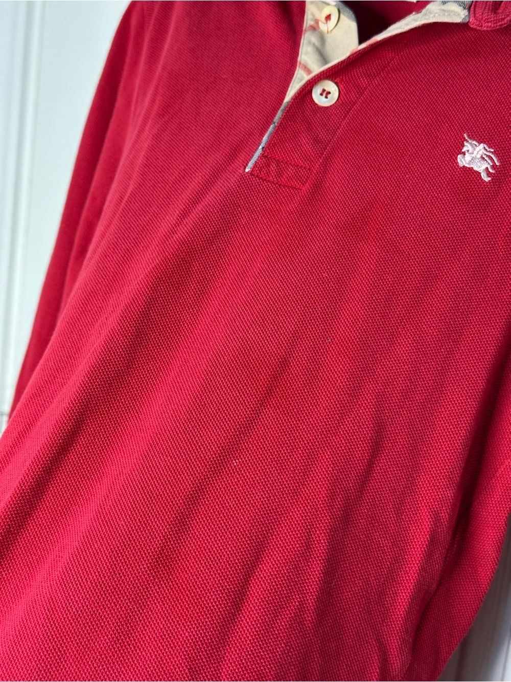 Burberry Red White Logo Long Sleeve Polo Shirt Sz 6Y Streetwear Preppy Winter - Picture 7 of 10